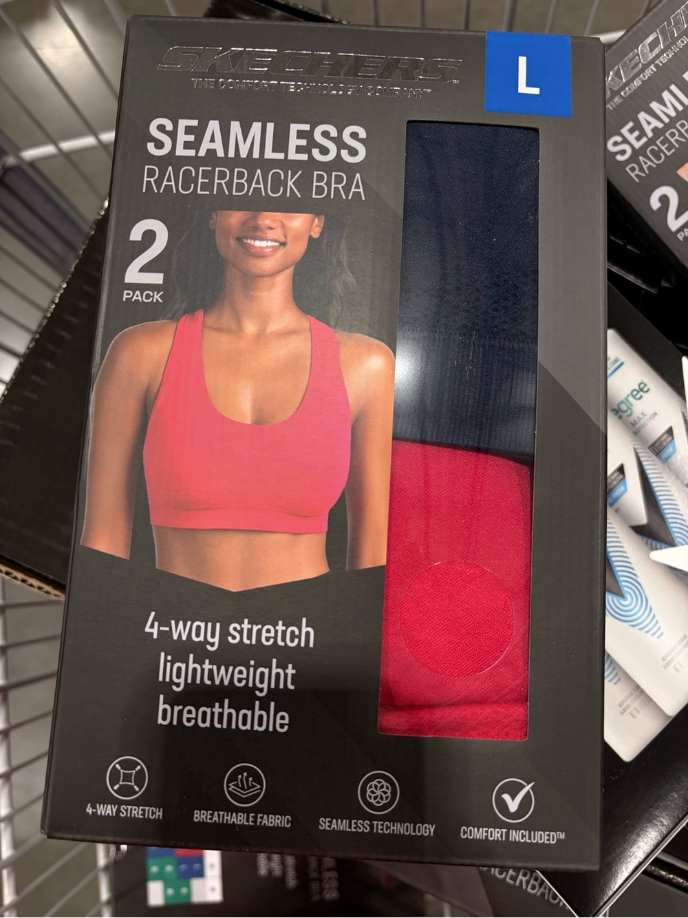 Skechers Seamless Racerback Bra - Red & Navy (2-Pack) new in box